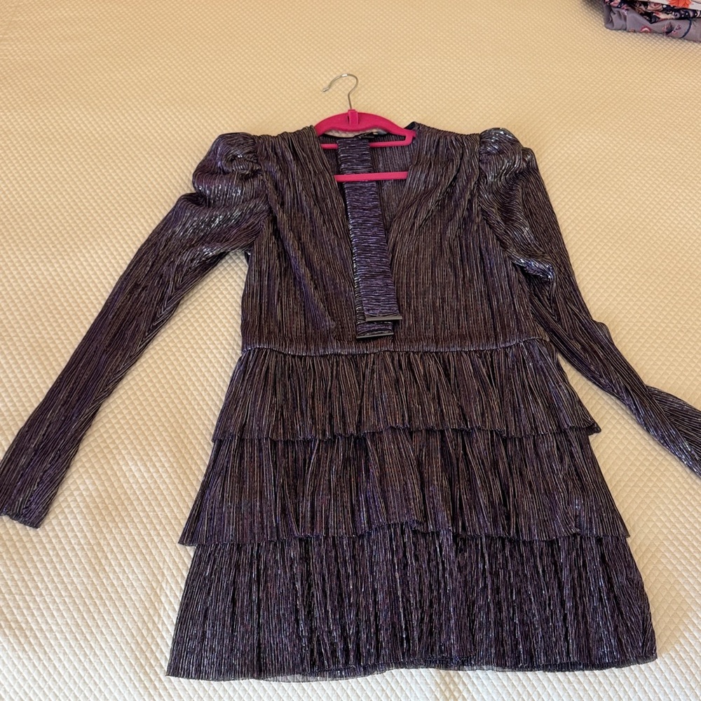 Sabina Musayev Shimmering Purple Long Sleeve Dress